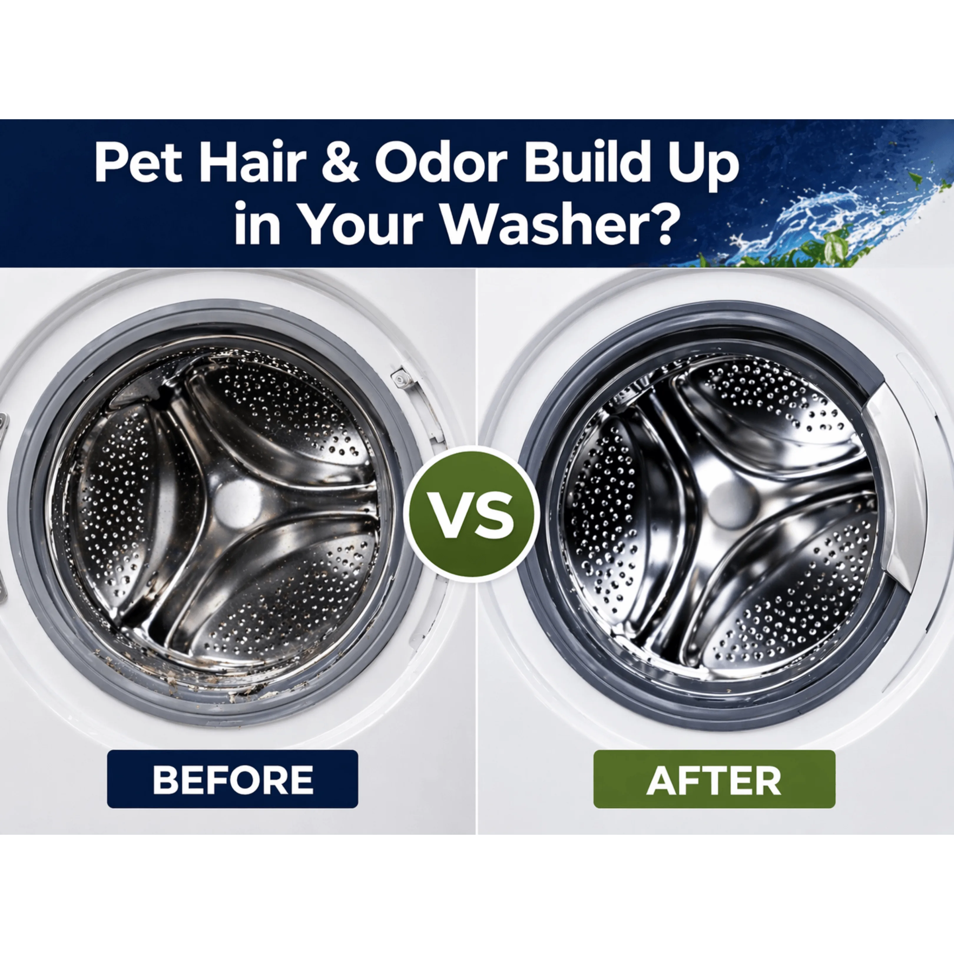 Before and after — Pet Hair & Odor Build Up in Your Washer